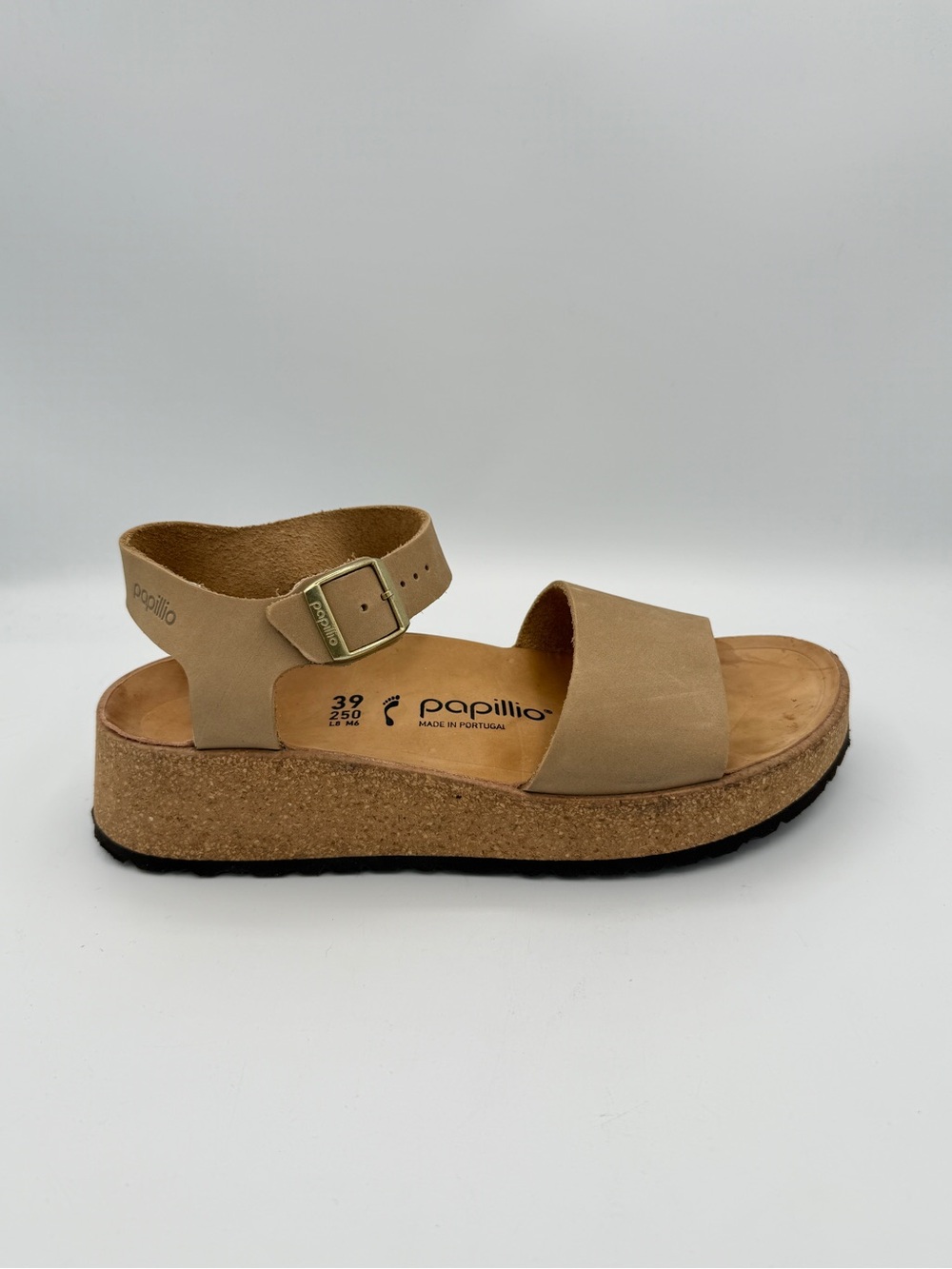 Birkenstock Papillio Glenda Nubuck Leather Sandal Cork Wedge 39